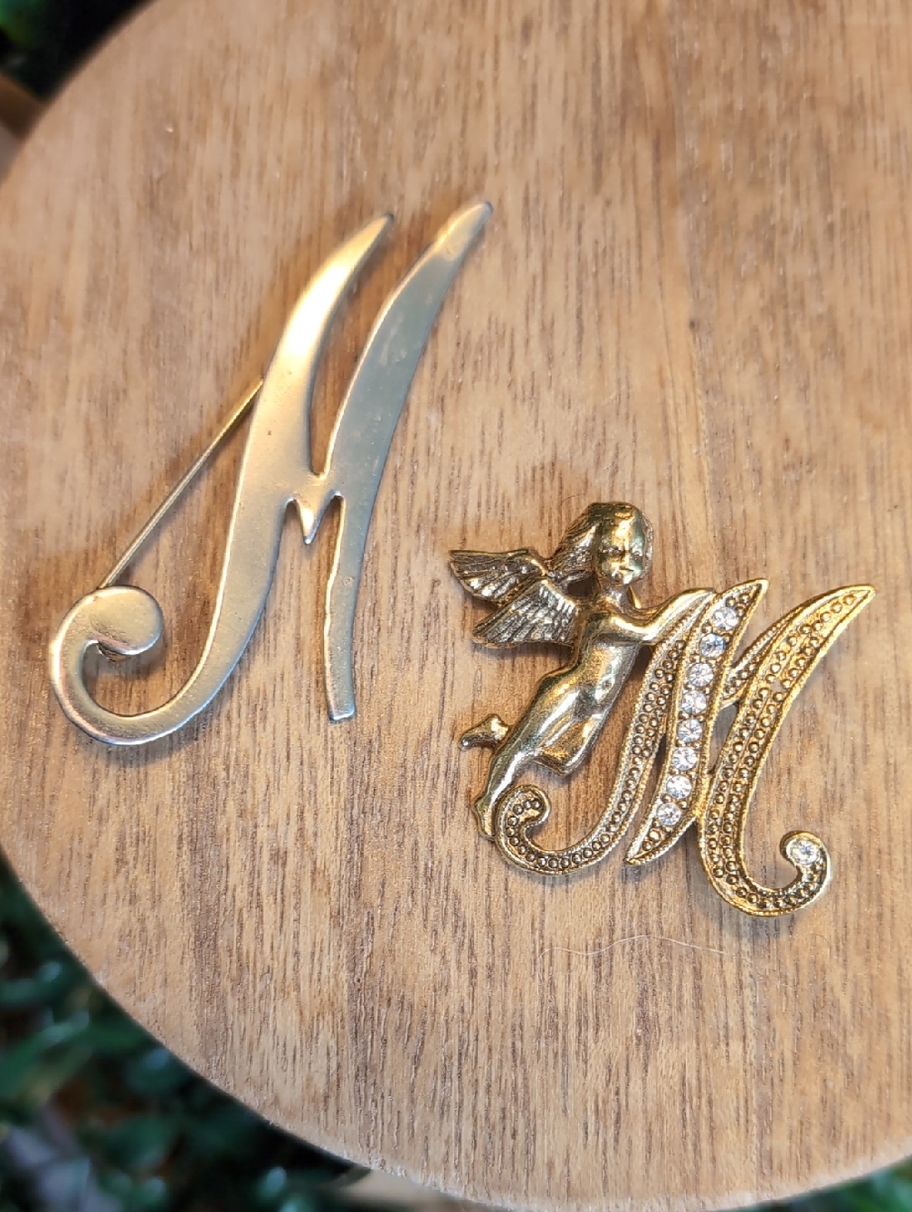 Initial 'M' Brooch Pin Set with Cherub Accent
